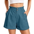 thumbnail image 2 of Sokhug Casual Shorts for Women High Waisted Ruffle Summer Elastic Waist Double Button Cuffed Hem with Side Pockets Daily Shorts, 2 of 8