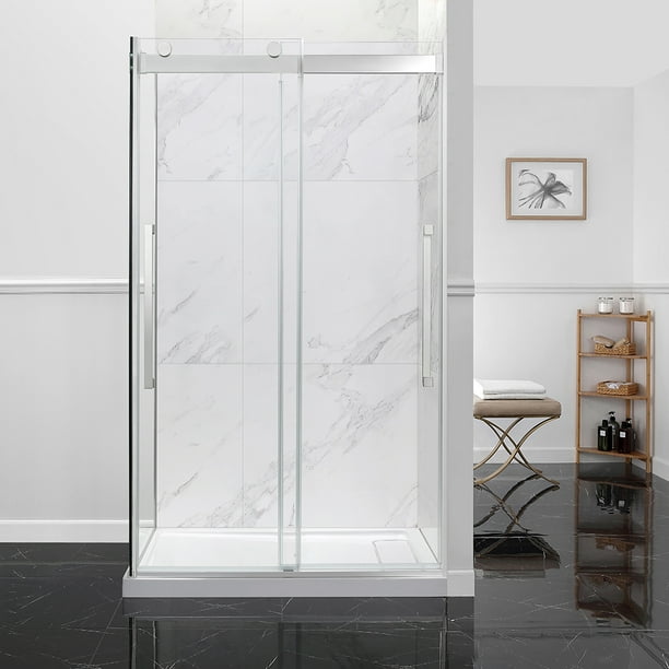 Ove Decors Montebello 48x32 In Chrome Frameless Sliding Shower Door With Side Panel Com Chrome Frameless Sliding Shower Door, Ove Decors Sliding Shower Door