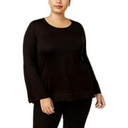 Calvin Klein Womens Plus Metallic Bell Sleeves Pullover Sweater Black 0X