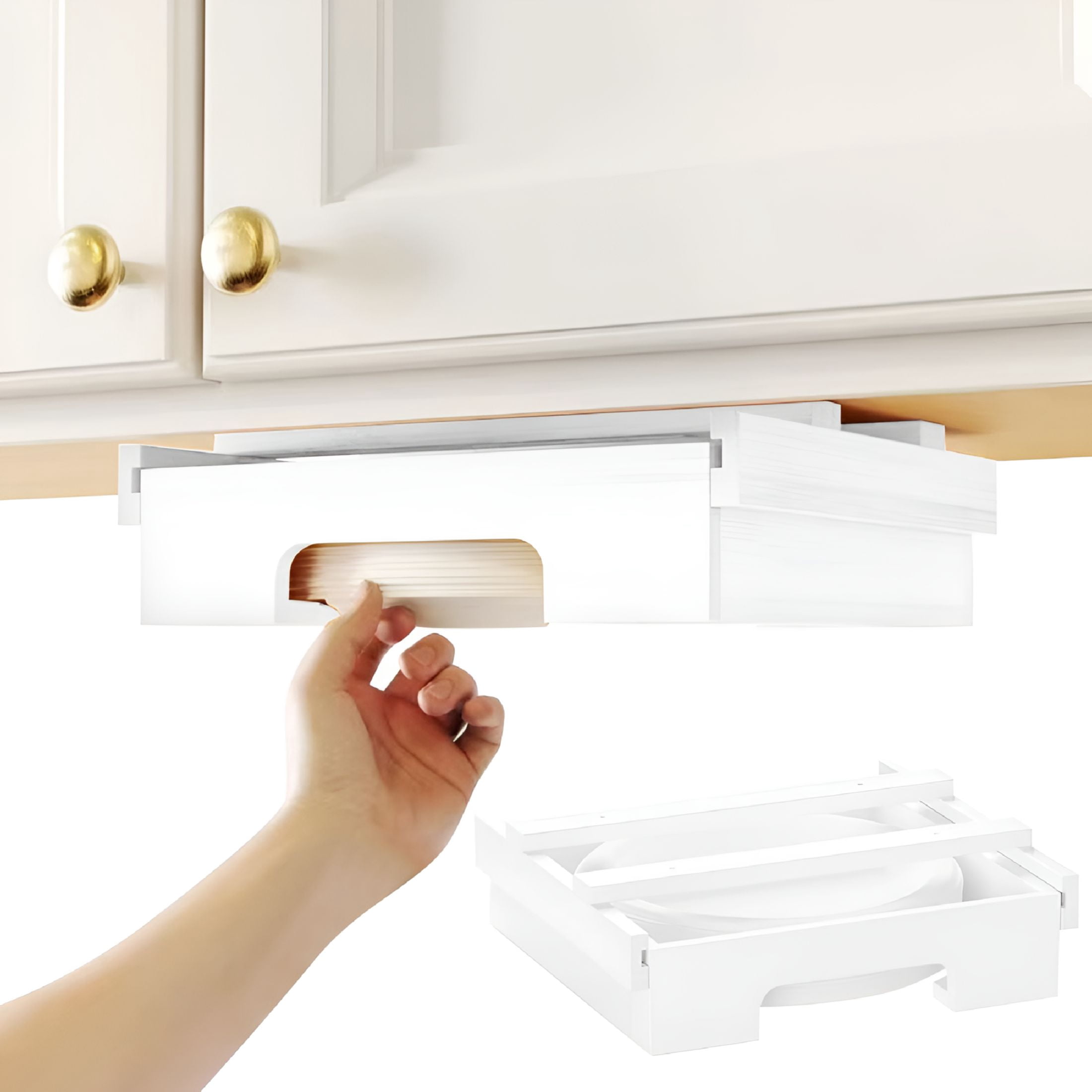 ACDANC 10-Inch Bamboo Paper Plates Dispenser Under Cabinet Plates Holder (White)