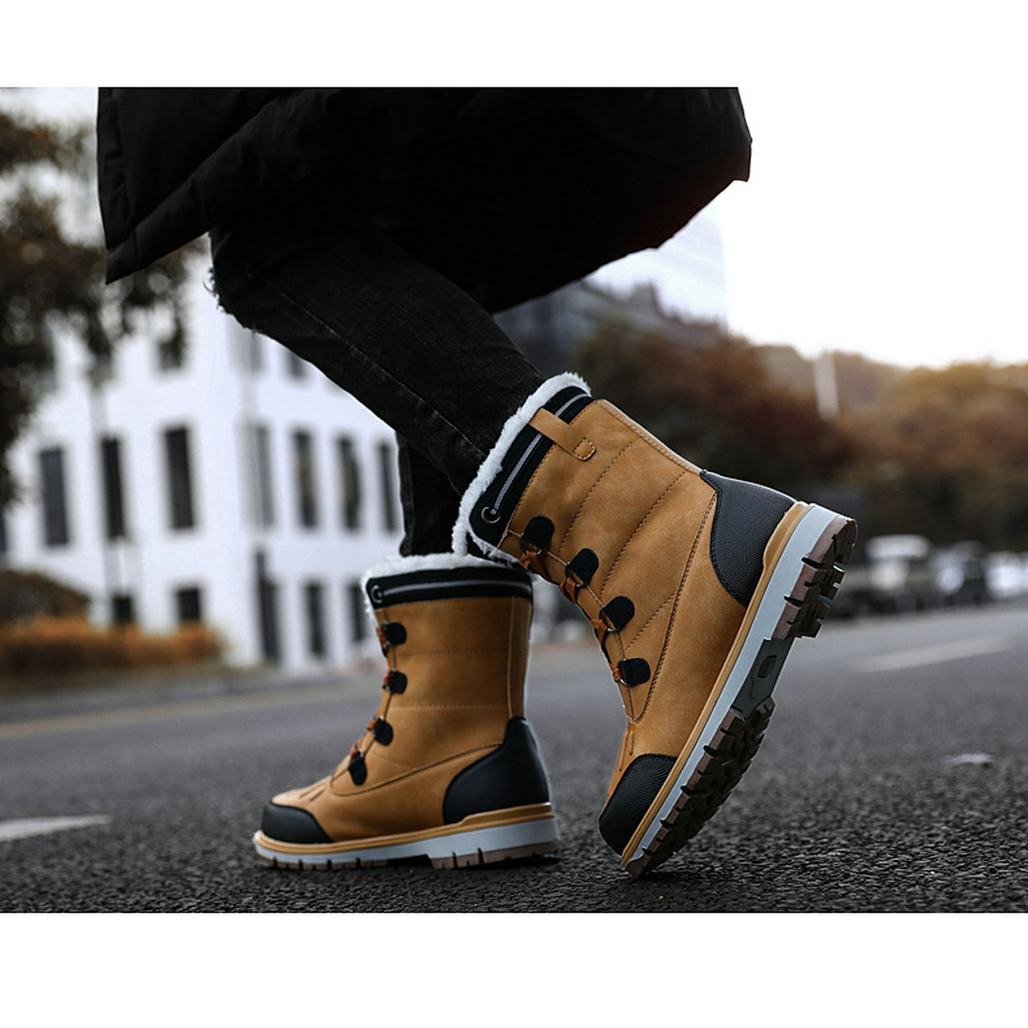 ZMNEW Snow boots men s winter British outdoor high top Martin boots men s large size plus velvet thickening warm high top cotton shoes Walmart