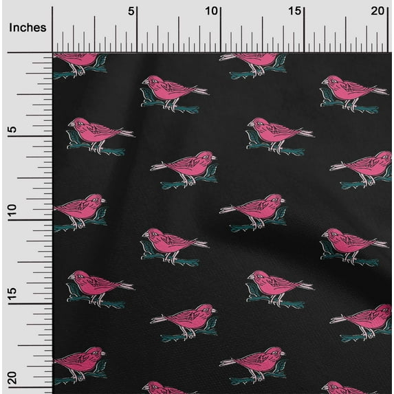 oneOone Viscose Chiffon Fabric Branch & Bird Block Print Sewing Fabric BTY 42 Inch Wide
