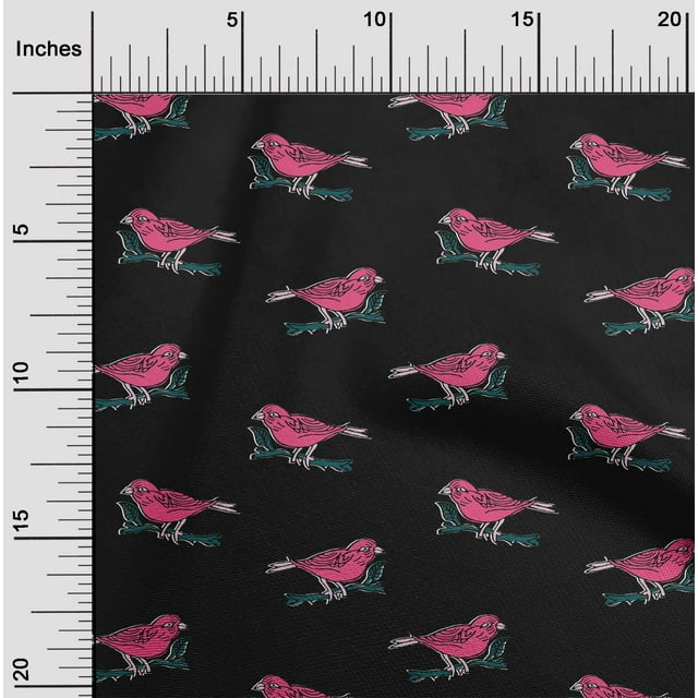 oneOone Organic Cotton Poplin Twill Fabric Branch & Bird Block Decor Fabric Printed BTY 42 Inch Wide
