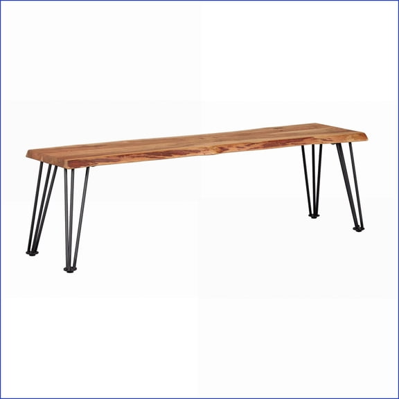 Dining Bench, 60in Solid Acacia Wood Live Edge Industrial Rustic for Dining Room | Natural | Acacia