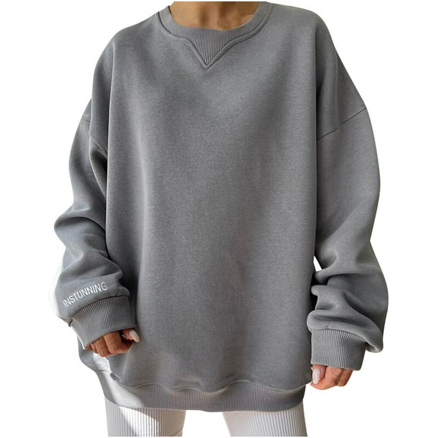 Timegard Chandails en Molleton Oversize pour Femmes Col Rond Manches Longues Chandail Ample Automne Hiver Mode