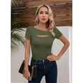 thumbnail image 3 of Womens Cutout Tops Fashion Sexy Short Sleeve Lightweight Slim Fitted Tops Tshirts, 3 of 6
