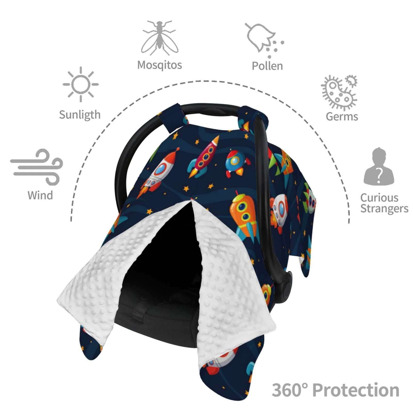 Naloa Spaceships and Stars Baby Car Seat Cover, Breathable Baby Carrier Cover, Multiuse Baby Carrier Cover & Nursing Breastfeeding Cover
