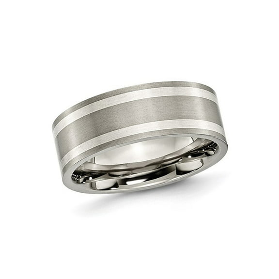 Gem & Harmony Mens Titanium with Sterling Silver Inlay Band Ring (8.0mm) for Men