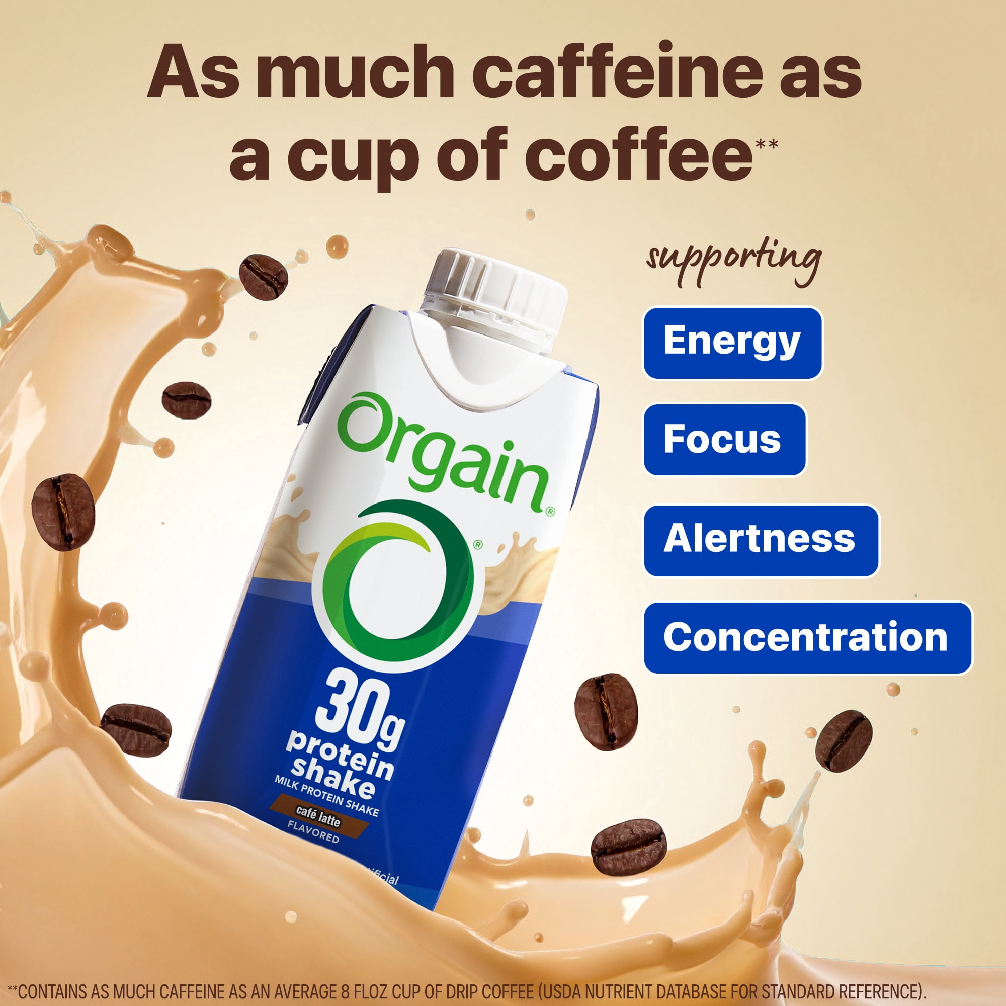 Orgain 30g Protein Shake, Dairy Based, Café Latte 11oz, 4ct​