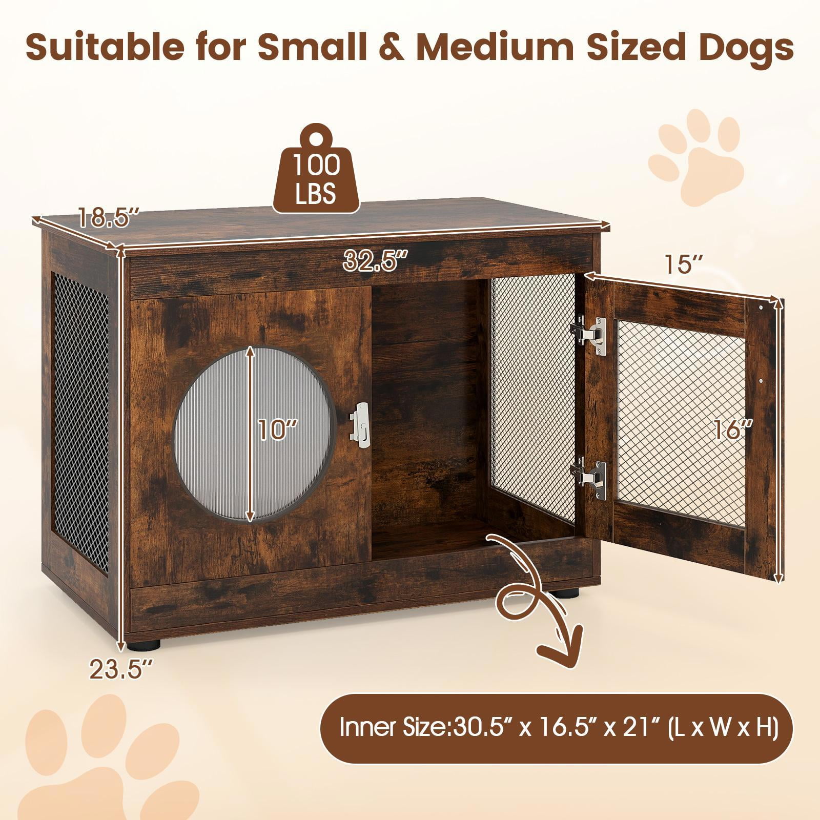 Barara King Dog House with Translucent Window and Lockable Door, Pet House for Small and Medium Dogs, Rustic Brown