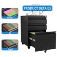 thumbnail image 2 of CQSXDA Modern Metal 3 Drawer Mobile File Cabinet -  Assembled Organizer for Home Office with Lock and Wheels, Black, 2 of 10