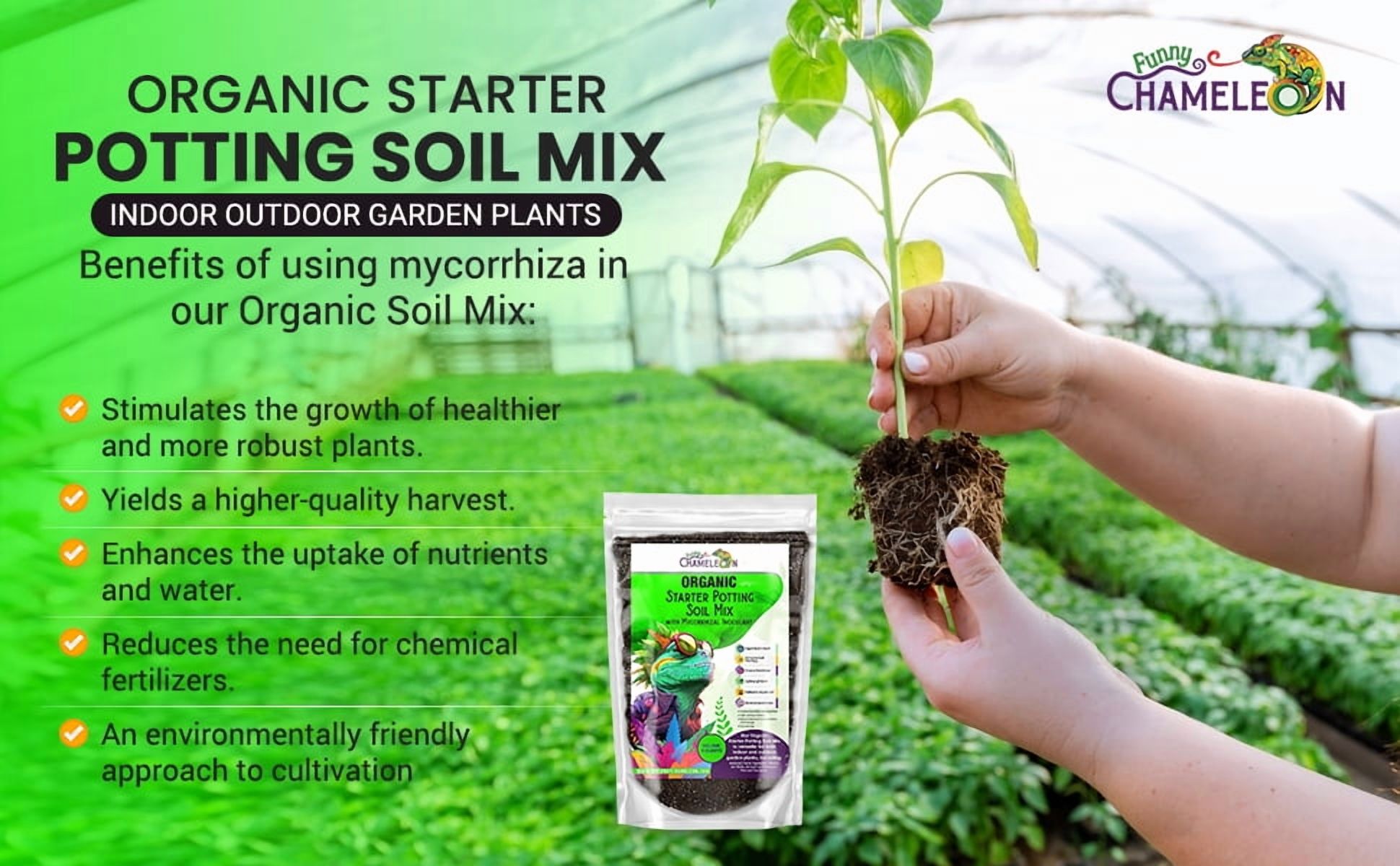 Funny Chameleon Organic Starter Potting Soil Mix with Mycorrhizal Inoculant for Fast Germination, Vigorous Seedlings, Strong Root Systems, Ideal pH, Disease Resistance (20 QUARTS)