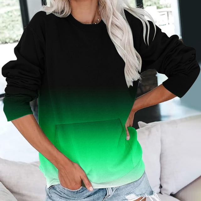 Meichang Sweat-Shirt pour Femmes Manches Longues Col Rond Ample Pull Tunique Décontractée Confortable Automne avec Poche