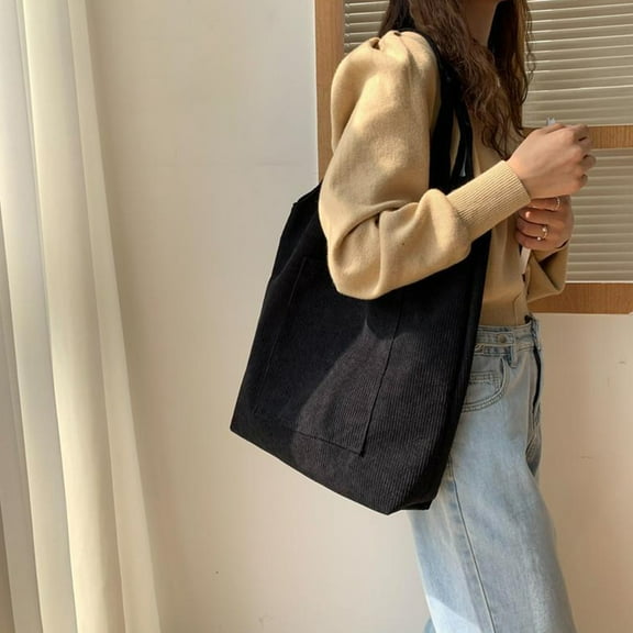 WHAMVOX Women Corduroy Tote Handbag Simple Shoulder Bag for Shopping Office School Travel