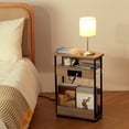 thumbnail image 3 of Narrow Side Table with Charging Station, 3 Tier Slim End Table with Storage Shelf for Small Spaces, 21.6 Inch Height Thin Tables Small Nightstand Magazine Rack for Living Room,Oak, 3 of 9