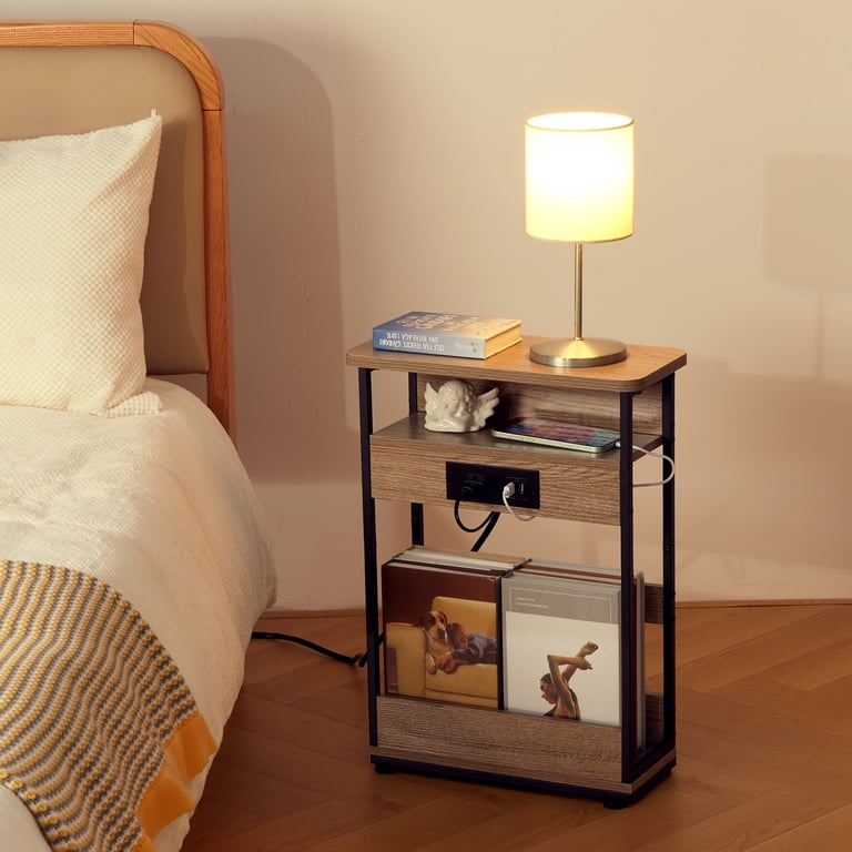 ZEXVIDA Narrow Side Table with Charging Station, Oak photo 3