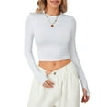 thumbnail image 5 of Lamuusaa Women T-shirt, Long Sleeve  Solid Slim Fit Ladies Crop Top  for Daily Street, 5 of 10