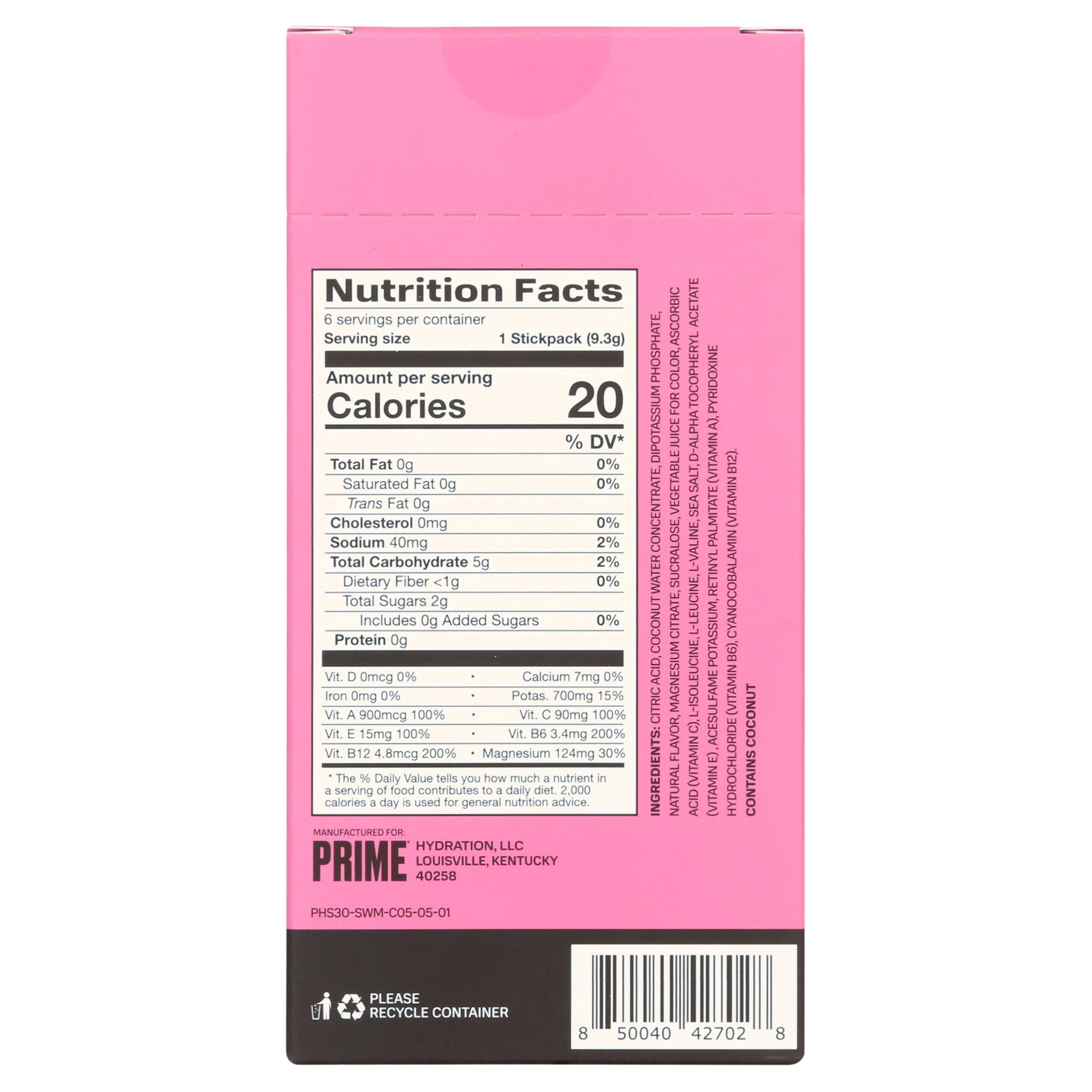 Prime Hydration Sticks, Strawberry Watermelon, 6 Count, Electrolytes, Zero Sugar