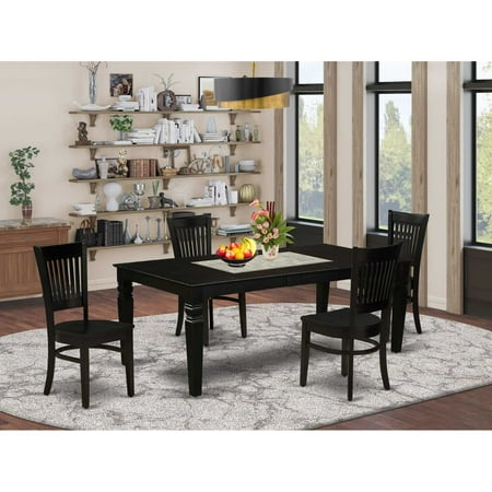 East West Furniture Dining Table- Table Leg Dining Chairs LGVA5-BLK-W