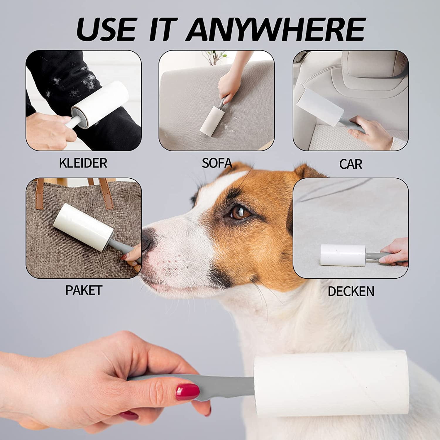 Rouleau Anti Poils Animaux 360 Feuilles - Brosse Adhésive Avec 6 Recharges Pour Vêtements Et Meubles