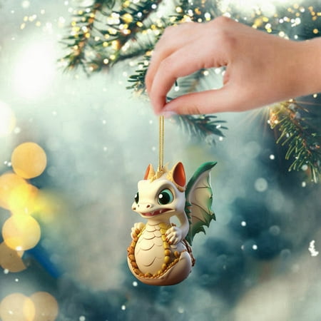 

FORYULIK 2D Acrylic Christmas Dragon Baby Pendant Christmas Dragon Baby Pendant Christmas Dragon Egg Double Printed Christmas Elephant Gift 2D Pendant Home
