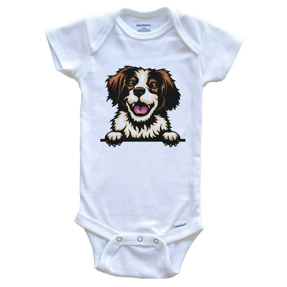 Brittany Dog Breed Cute Baby Bodysuit, 0-3 months white