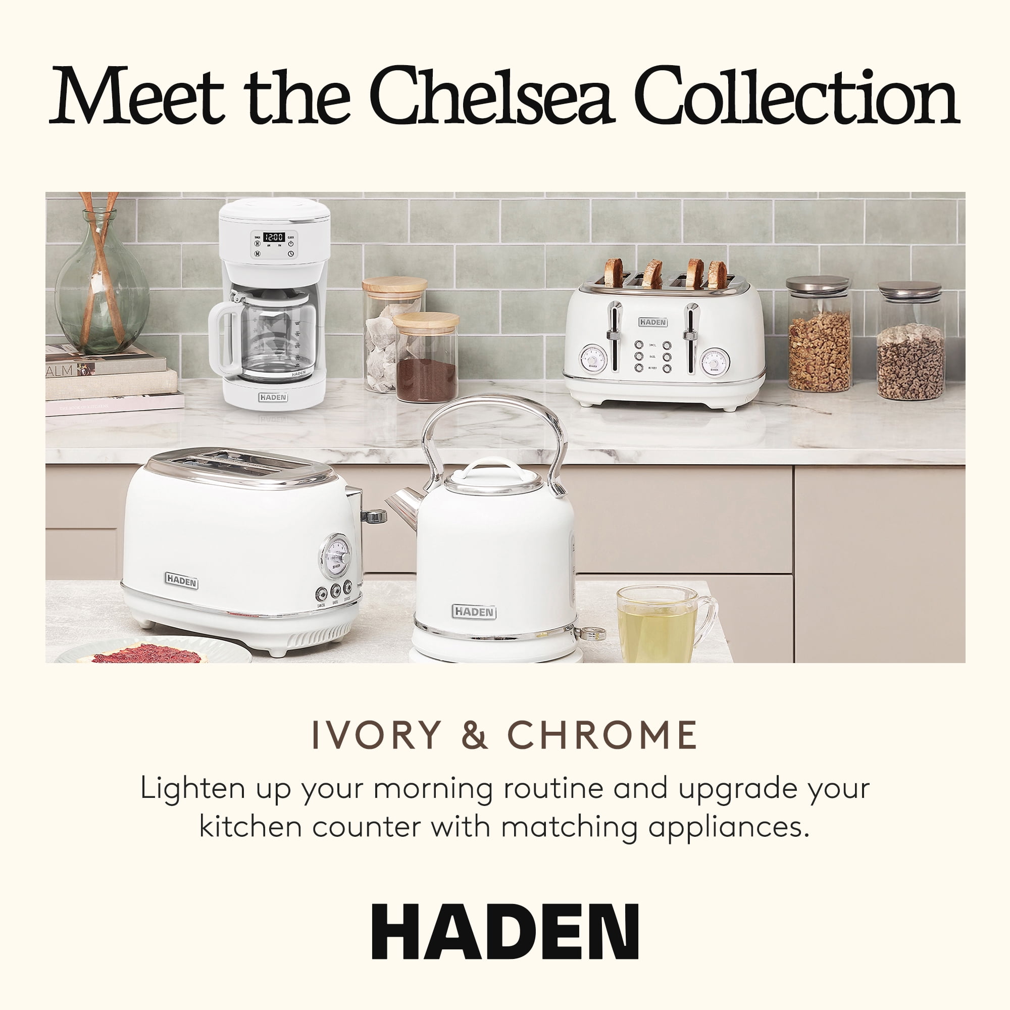Haden Chelsea 10 Cup Digital Drip Coffee Maker with Glass Carafe, Ivory