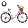 thumbnail image 5 of Mooncool 24 & 26 Inch Beach Cruiser Bike for Women, 7 Speed Commute Bike for Adults, Womens Bicycle with Ratten Basket & Rack, Multiple Color, 5 of 12