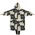 thumbnail image 2 of Oversized Wearable Blanket Hoodie,Halloween Ghost Boo Pattern Sherpa Blanket Hoodie with Super Pockets,Super Warm Fuzzy Pullover for Women & Men, 2 of 6