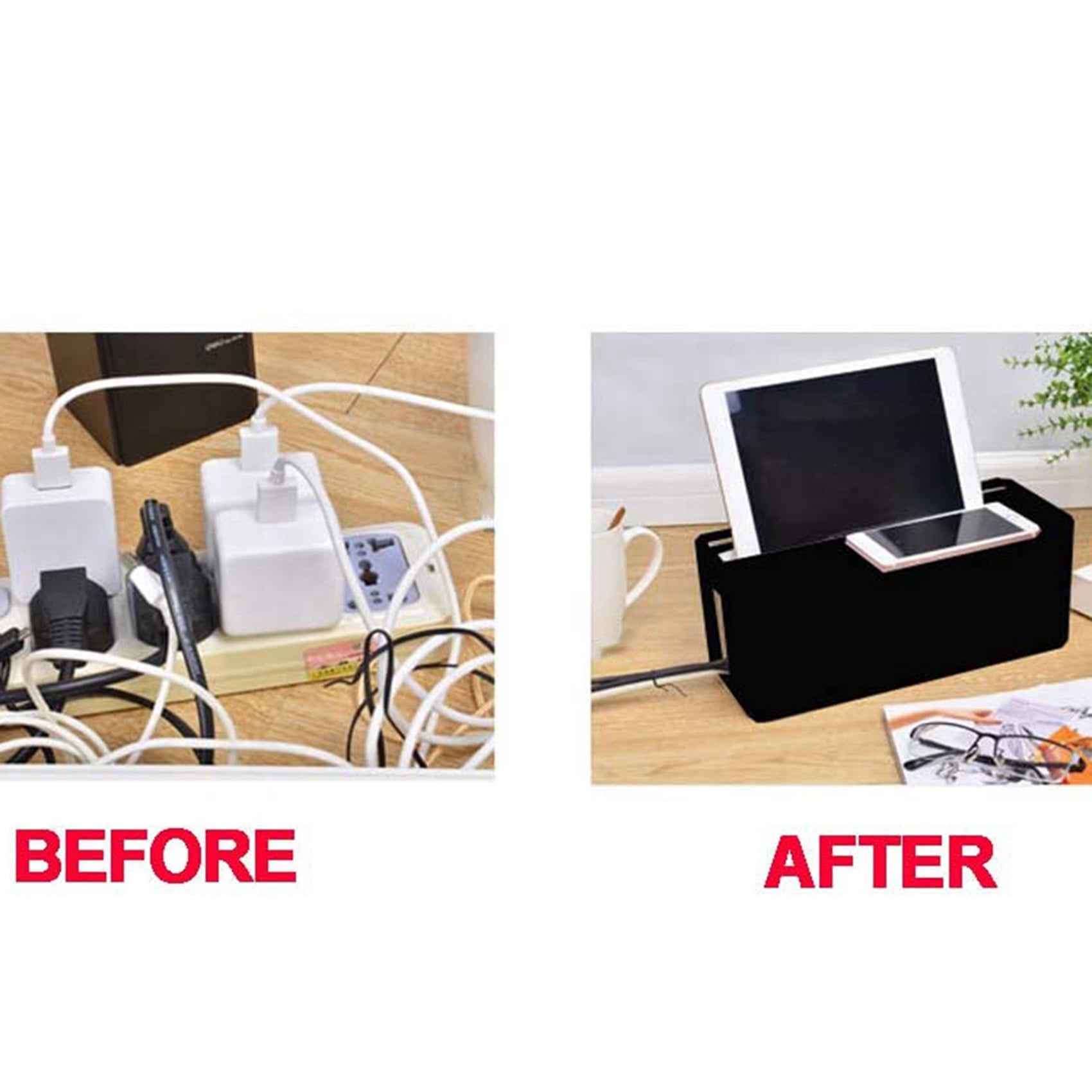 2X Cable Management Box for Desk and Power Strip Solutions(Black)