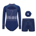 thumbnail image 1 of Runhomal Kids Girls Shiny Rhinestone Long Sleeve Gymnastic Leotard Ballet Tumbling Dance Unitard with Shorts Set Navy Blue 10, 1 of 5