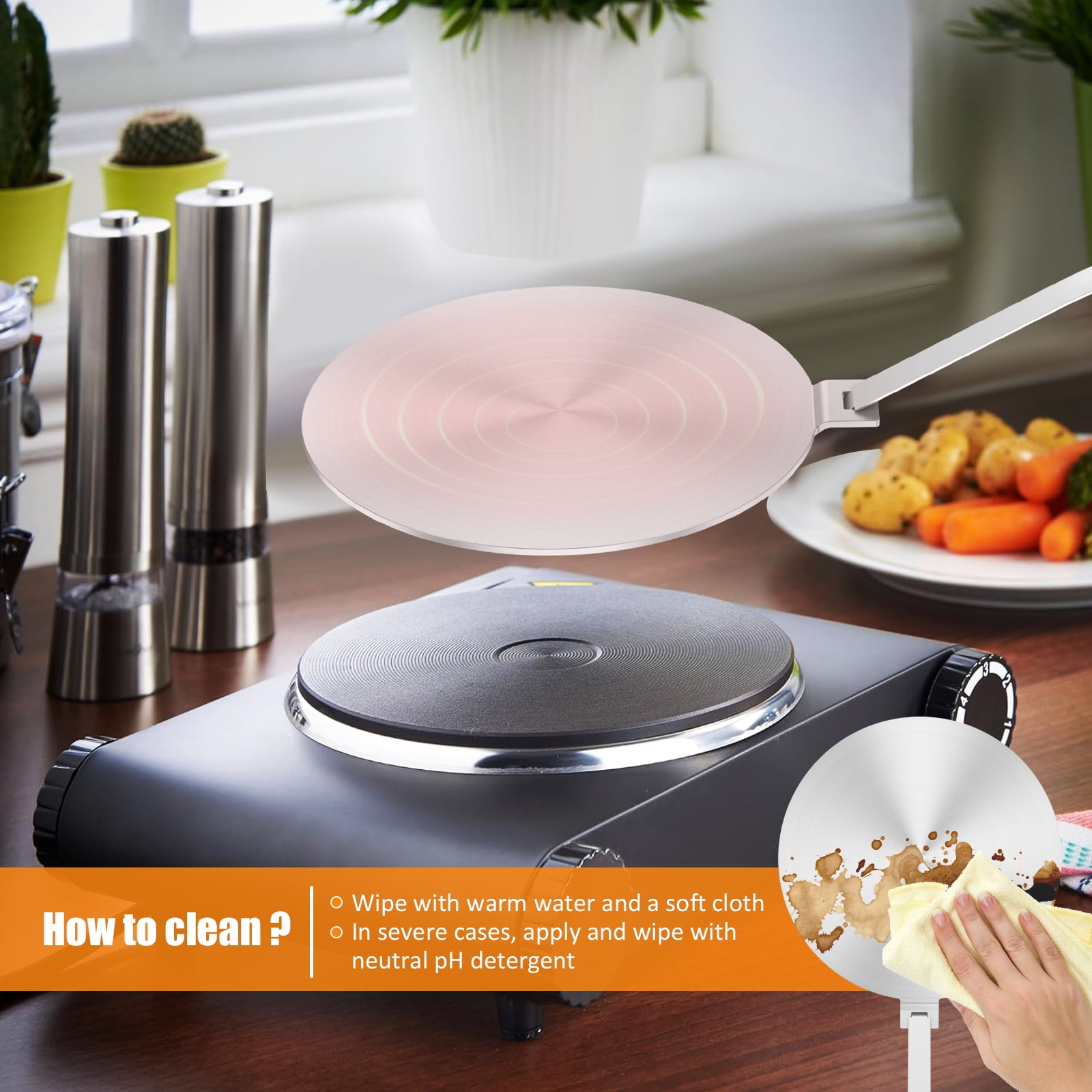 Heat Diffuser Plate with Handle 3 Layer Heat Conduction Plate Uniformly Heated Heat Diffusion Plate Round Induction Adapter Plate Induction Cooktop Converter Plate for Kitchens