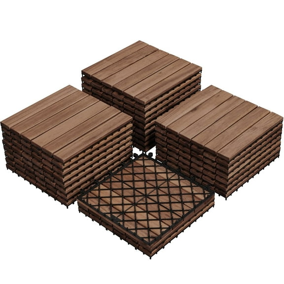 ZOPan 27PCS Acacia Wood Interlocking Flooring Tiles Waterproof Flooring for Outdoor & Indoor Patio,Balcony,Garden,Poolside,12 Ă— 12 in,Brown
