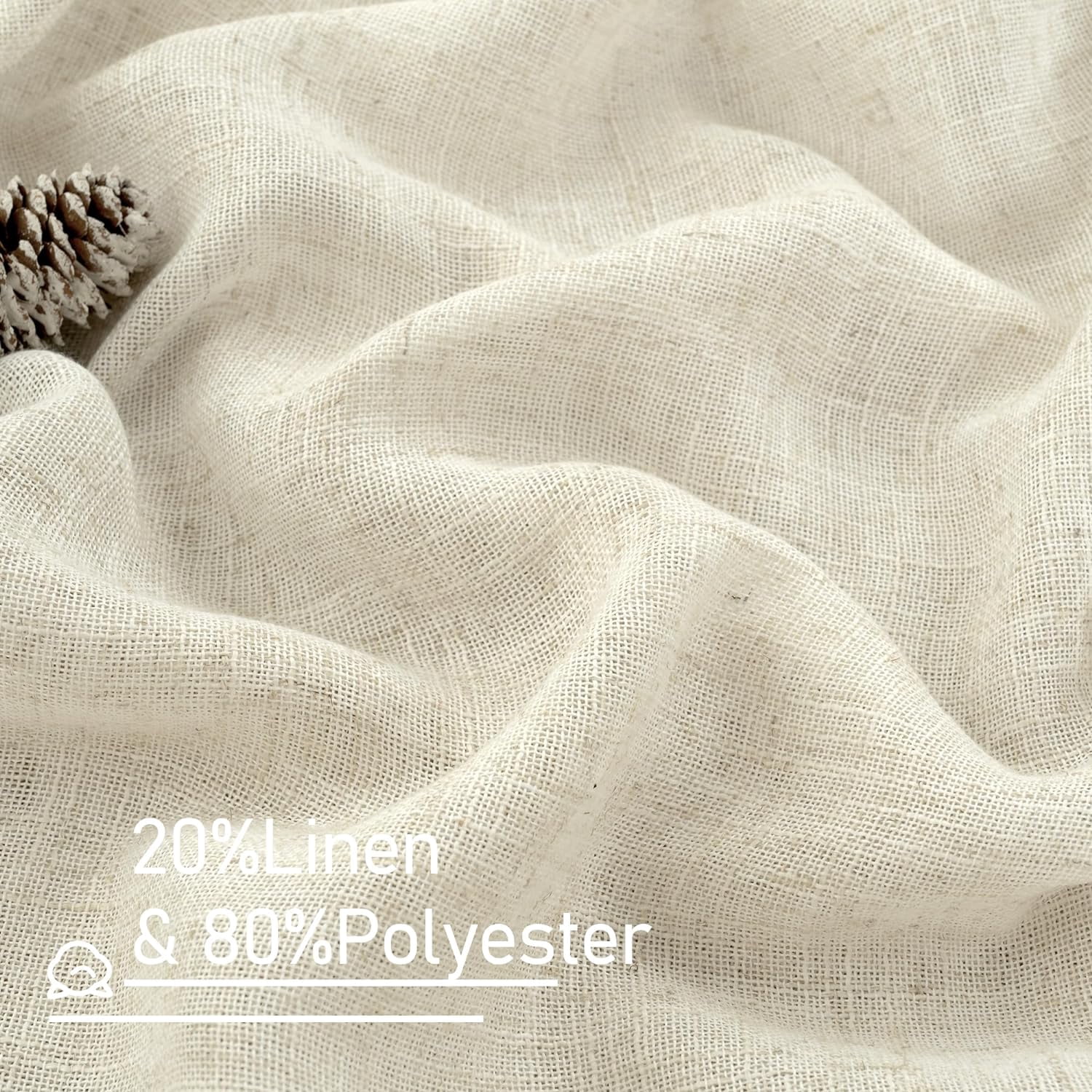 Natural Ivory Linen Semi Sheer Curtains, Cream Light Filtering Soft Thick Neutral Drapes with Bronze Grommet, 2 Panels