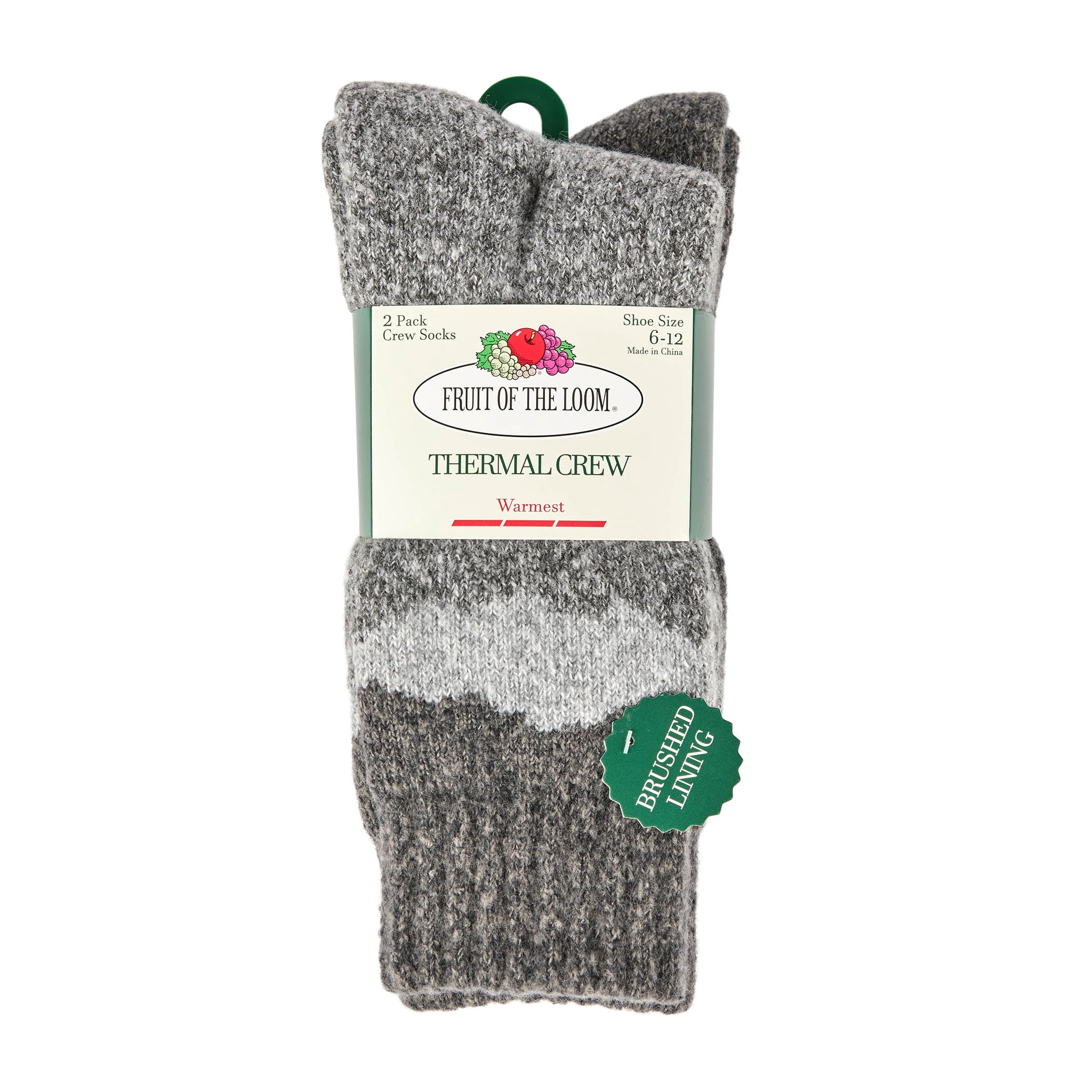 Fruit of the Loom Thermal Men's Crew Socks, Sizes 6-12, 2-Pack