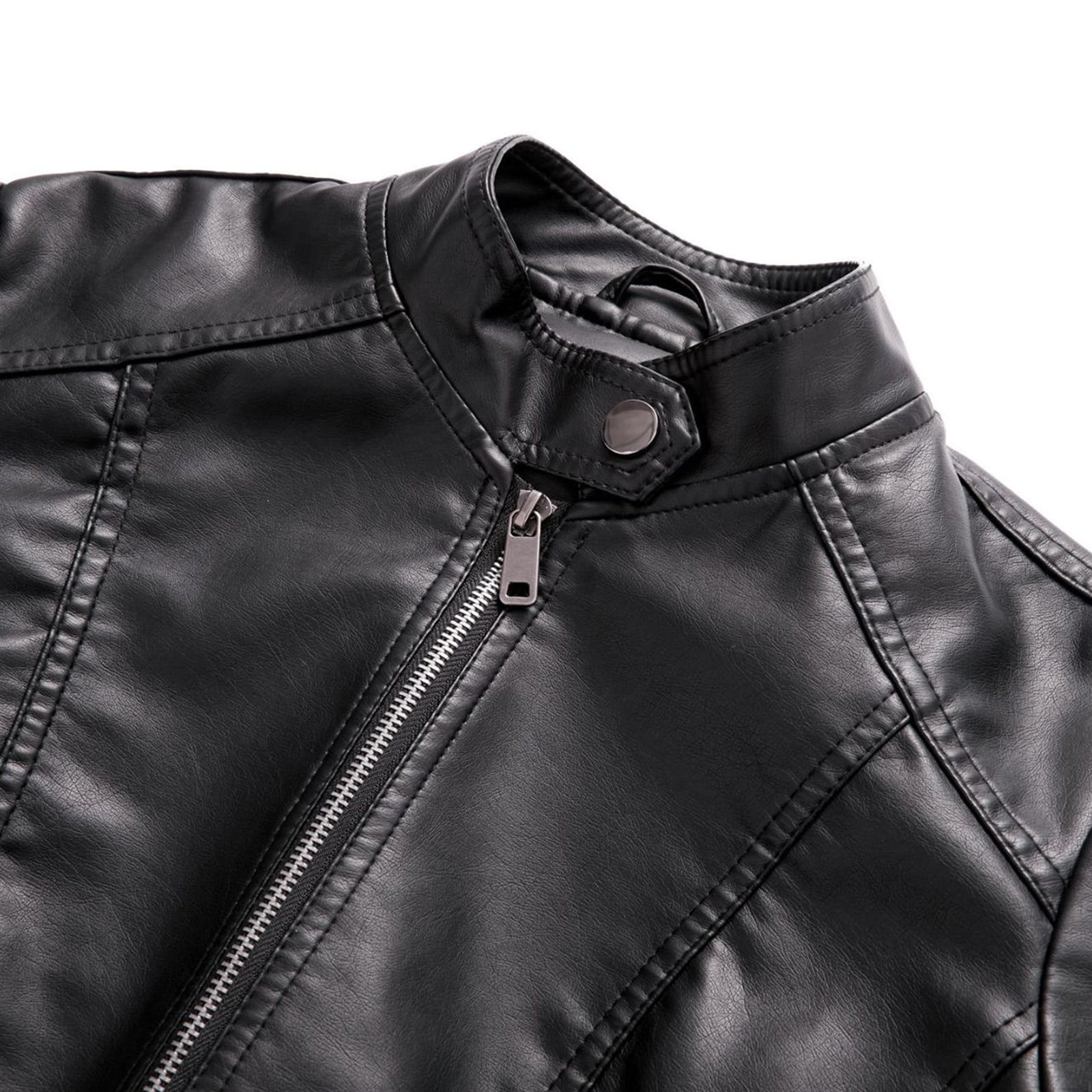 QATAINLAV Women's Fashion Faux Leather Motorcycle Jackets Casual Zipper Long Sleeve Short Coat Streetwear, Black, L