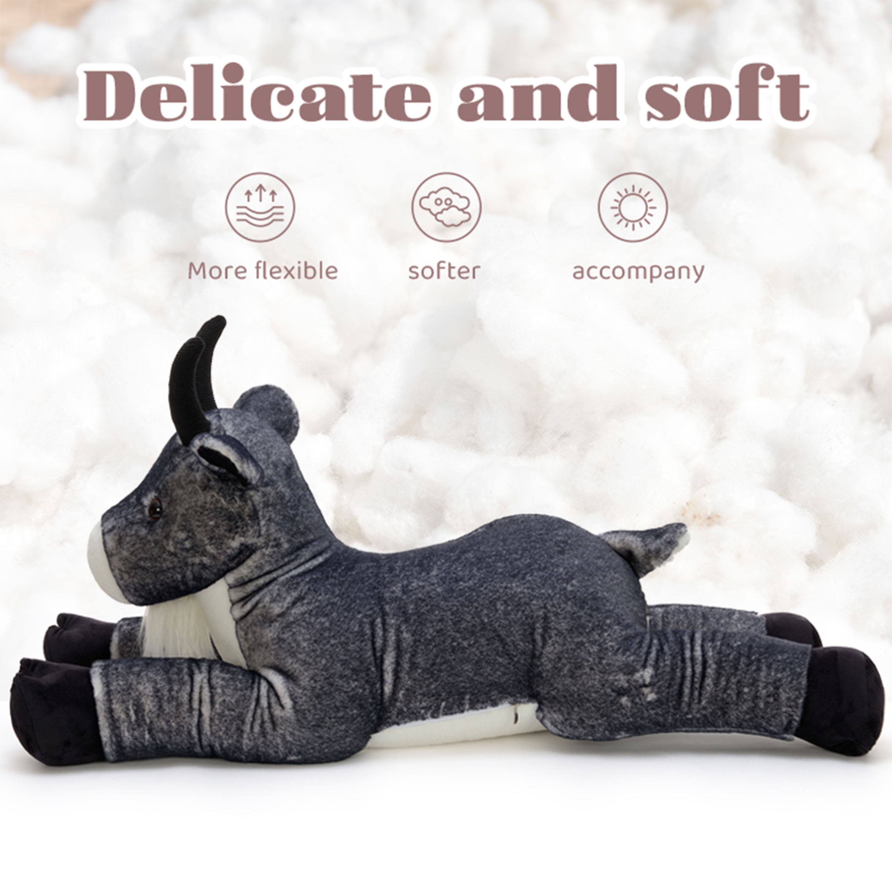 Muiteiur 39" Black Goat Stuffed Animal Soft Goat Plush Toy Body Pillow