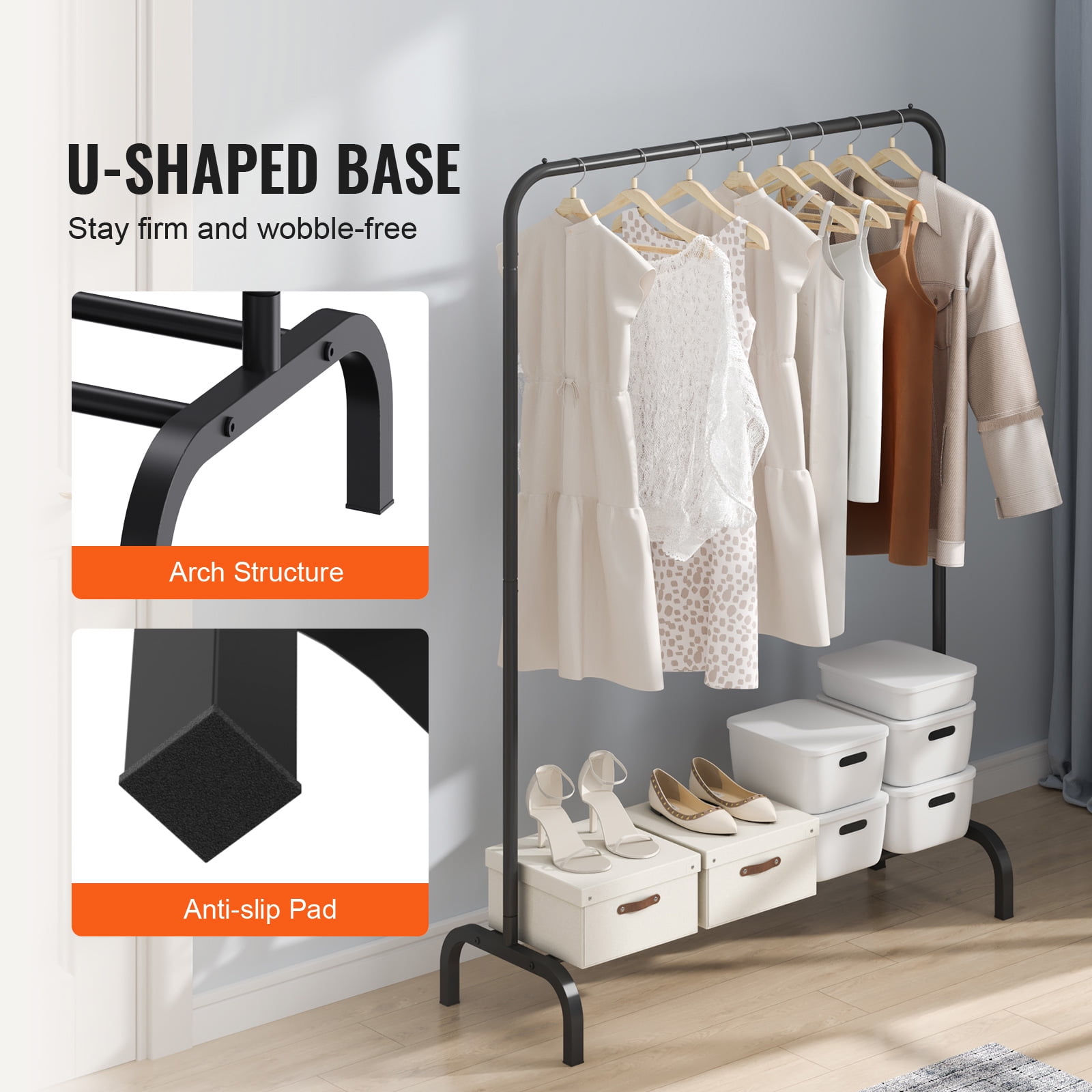 KFFKFF Clothes Rack Heavy Duty Clothing Garment Rack with Hanging Rod Bedroom