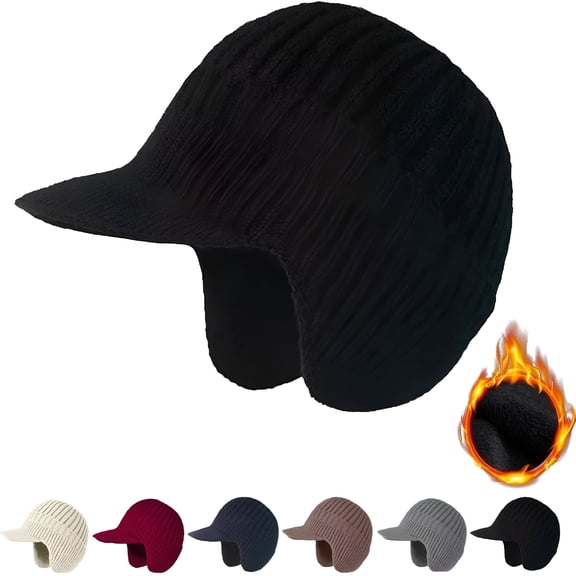 TELOLY 2026 New Beanie, Beanie with Ear Flaps for Men and Women, Winter Hat with Brim and Ear Flaps, Winter Hat with Ear Flaps for Skiing, Snowboarding, Hiking, Winter Walks, Casual Wear