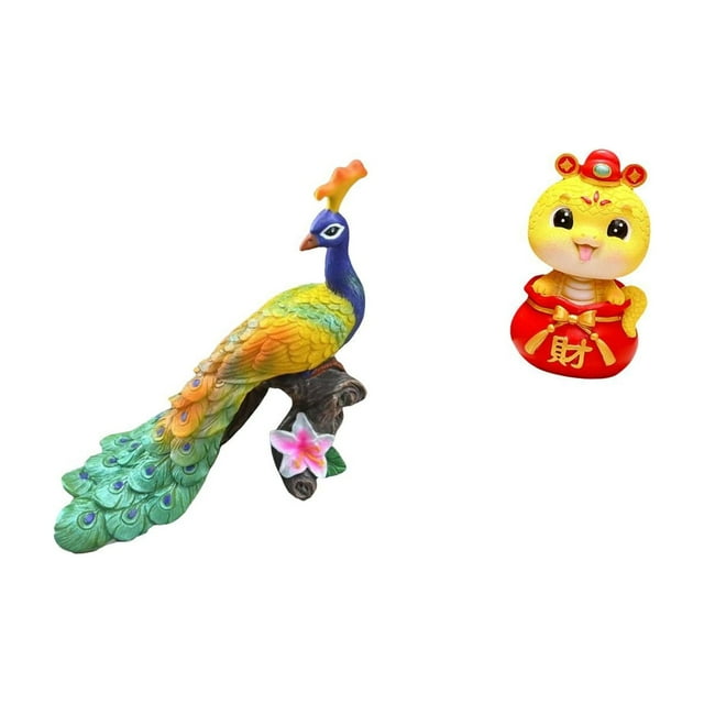 Estatua del pavo real,Estatua de pavo real,adorno de escritorio creativo y divertido,Escultura decorativa de pavo real para decoración del hogar,Estatua de serpiente china,Estatua de serpiente