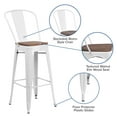 thumbnail image 4 of Merrick Lane 30" High White Metal Barstool with Back and Wood Seat, 4 of 13