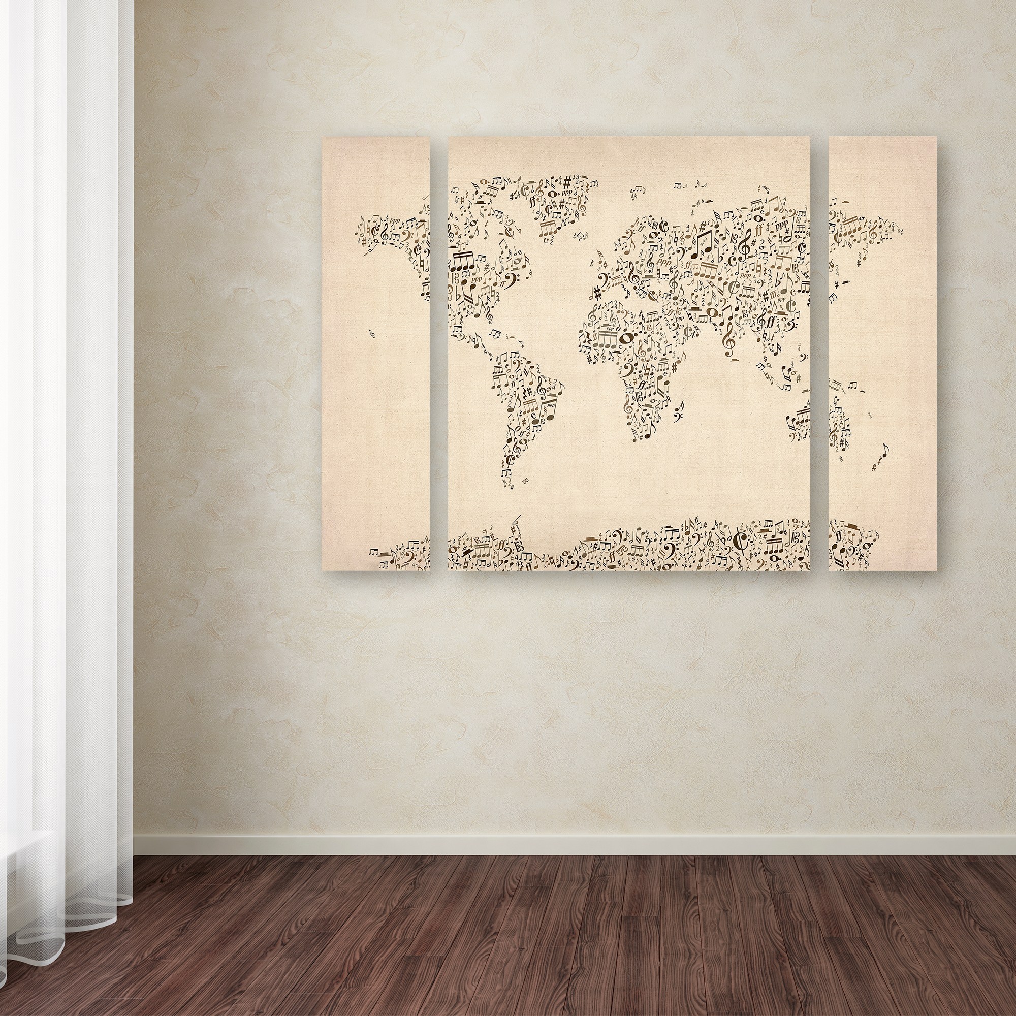 "Music Note World Map" Canvas Art by Michael Tompsett Three Panel Set