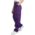 thumbnail image 2 of Wyobmus Multi Pocket Cargo Pants Womens Elastic Waistband Baggy Twill Hiking Pants High Waisted Straight Leg Lightweight Outdoor Camping Travel Work Long Trousers C-Purple, 2 of 7
