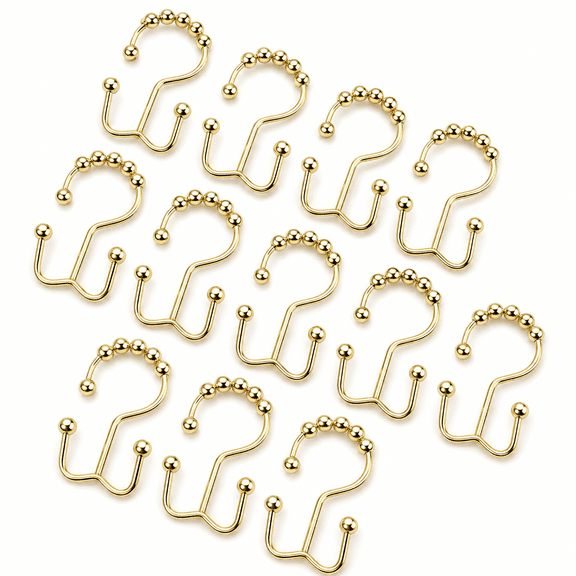 Shower Curtain Hooks Rings,Rust-Free Premium 18/8 Stainless Steel Glide Shower Hook,12pk Double Hook for Bathroom Shower Rods Curtains,Gold