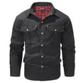thumbnail image 2 of Hinvhai Mens Flannel Lined Shirt Jacket Lightweight Snap Button Western Jacket Rugged Outdoor Cowboy Shirts Jackets Black 6(M), 2 of 5