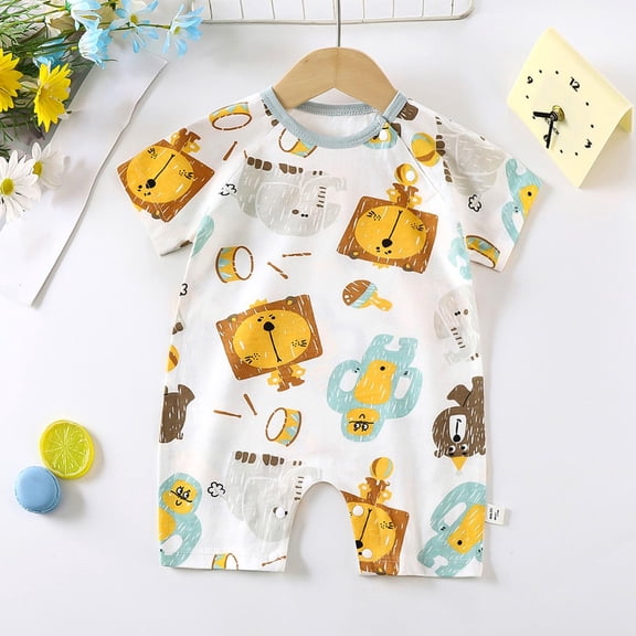 Mgmyaa Unisex Baby Lion Print Short Sleeve Crew Neck Jumpsuit for Newborns Ages 0-12 Months