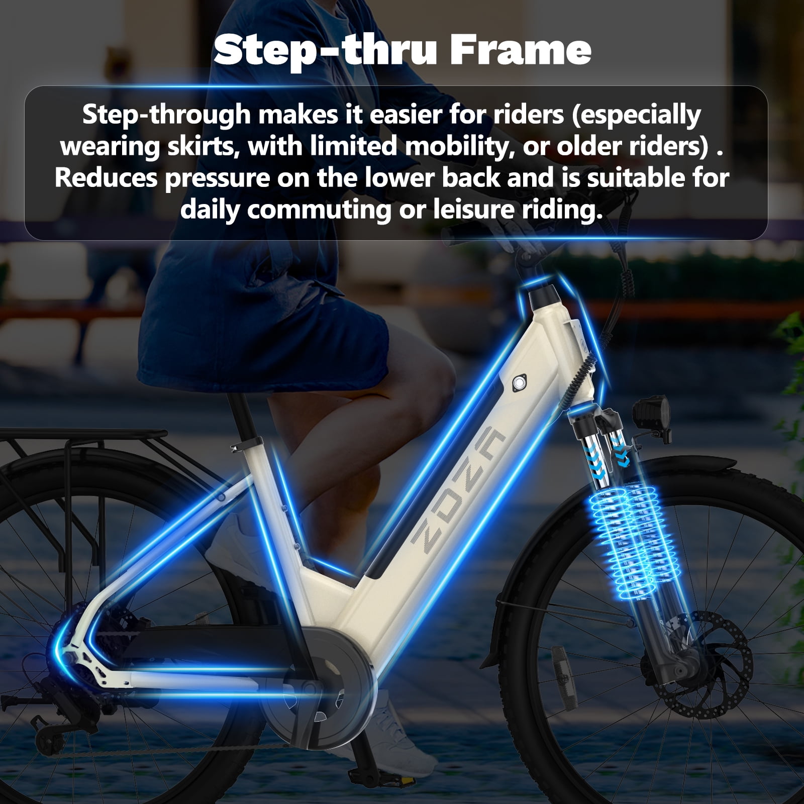 ZDZA Electric Bike for Adults 26”, 750W Peak Motor Ebike for Woman, 48V Removable Battery, 7 Speed Step-thru Electric Bicycle with Rear Shelf UL2849