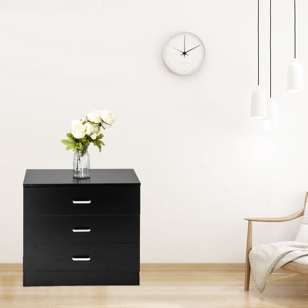 3-Drawer Table Nightstand Dresser Black