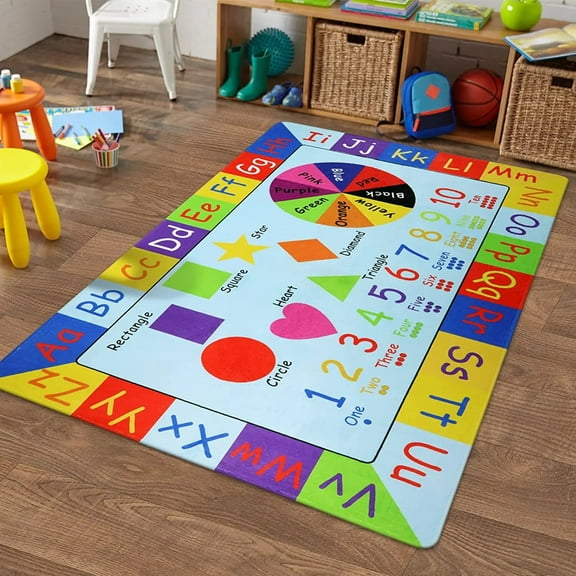 Educational ABC Children Rug for Playroom Numbers Graphics Learning Area Rug Children Play Carpet Non-Slip Baby Rug for Bedroom