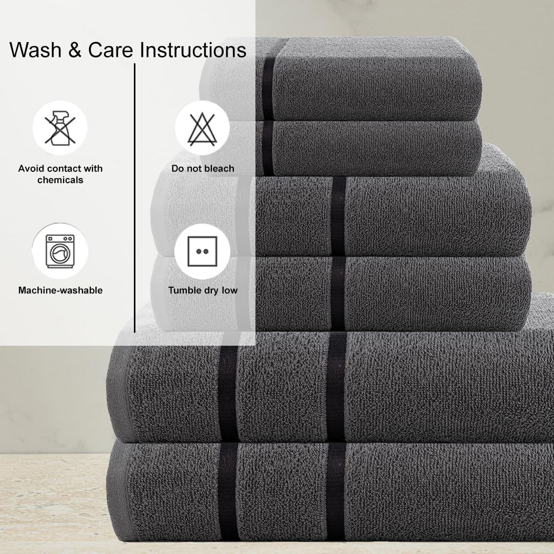 CASA COPENHAGEN Eternal 6 Pieces Towel Set- Pine Grey, 500 GSM 2 Bath Towel 2 Hand Towel 2 Washcloth, Designed in Denmark Made of Soft Egyptian Cotton for Bathroom, Kitchen & Shower